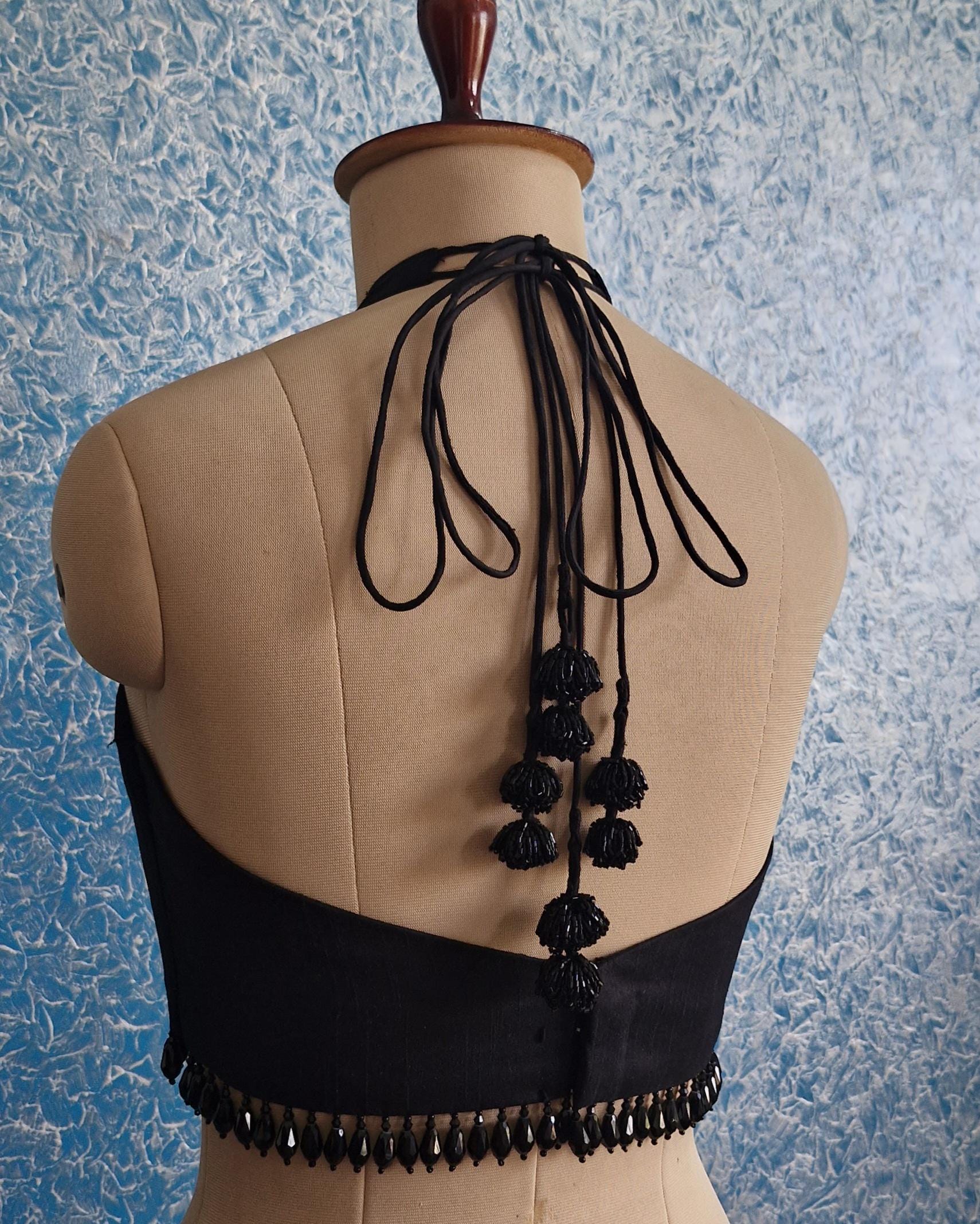 Raw Silk Blouse Deep Sweetheart Halter Neck DVBL_430