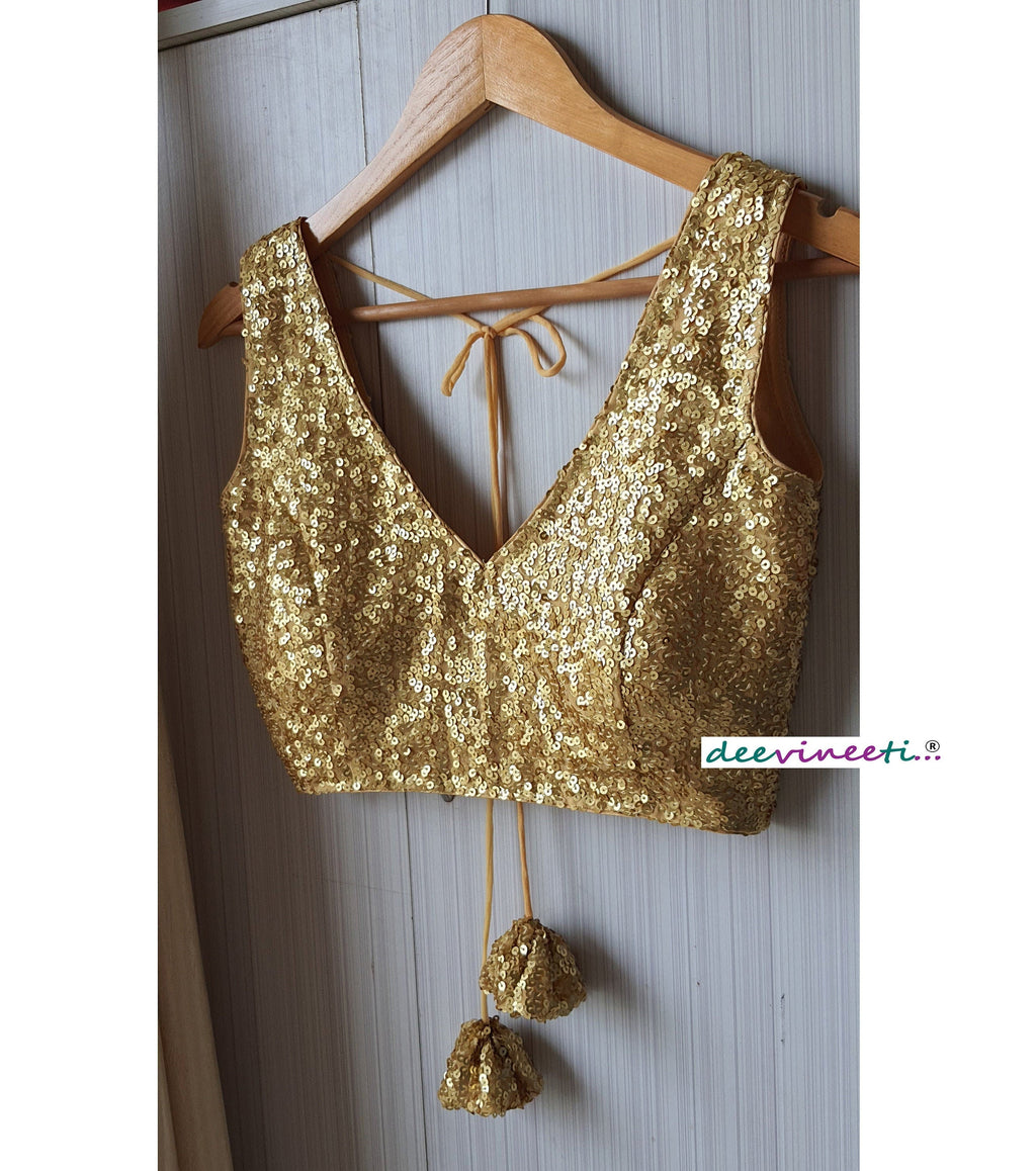 Sequins Blouse Deep V Neck Gold Black Silver DVBL_057