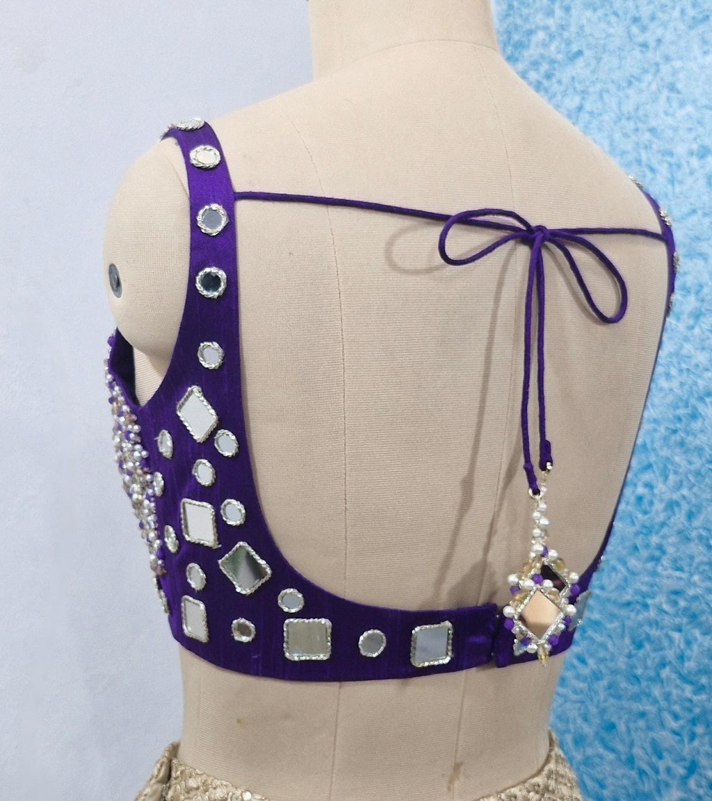 Beads and Mirror Hand Embroidered Purple Raw Silk Blouse DVBL_431