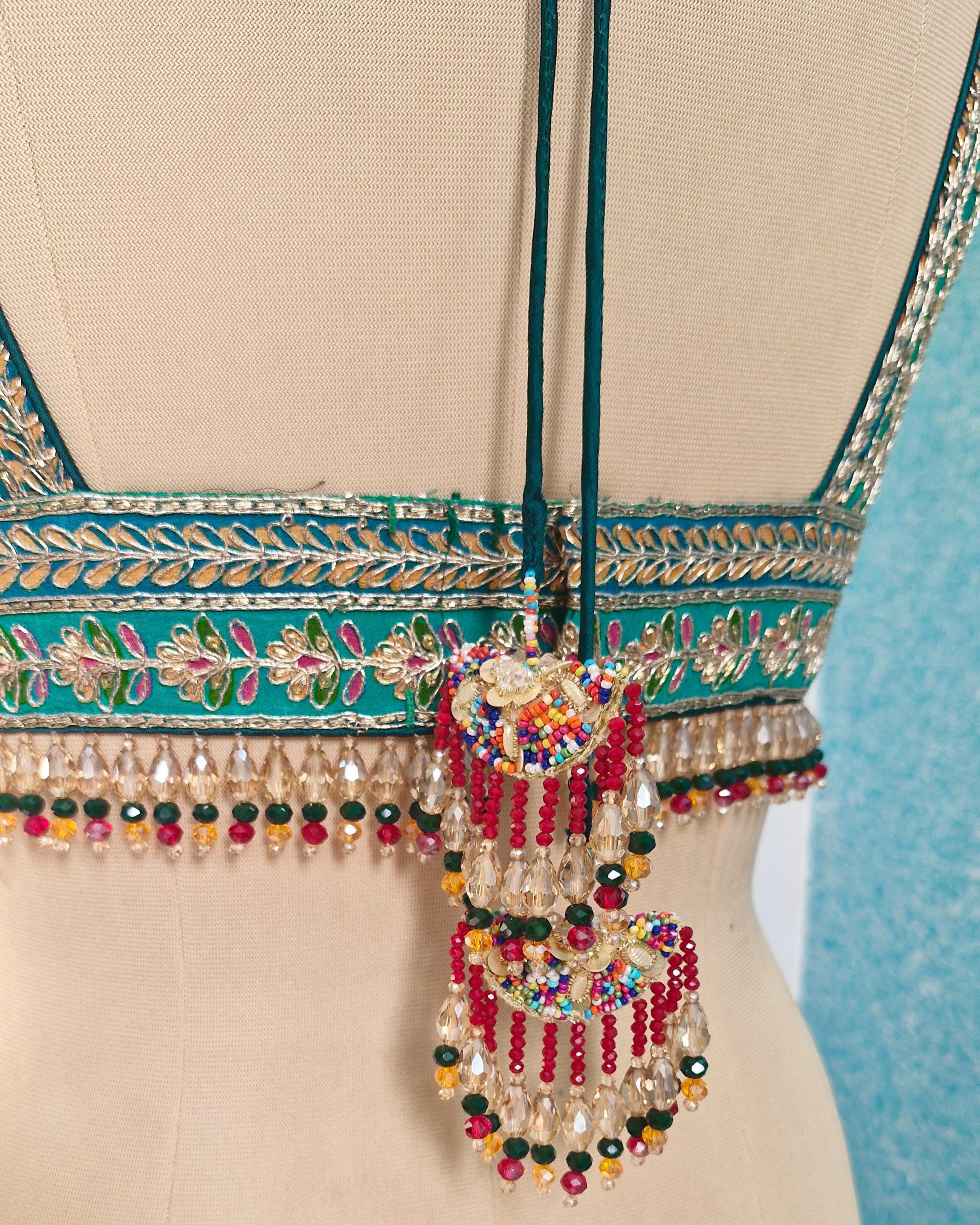 Green Embroidered Plunge Neckline Blouse DVBL_402