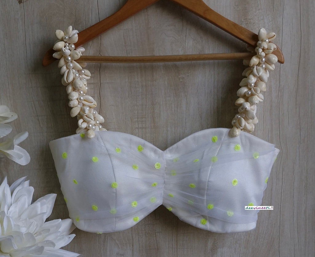 White Shells Spaghetti Beach Wear Blouse DVBL_359