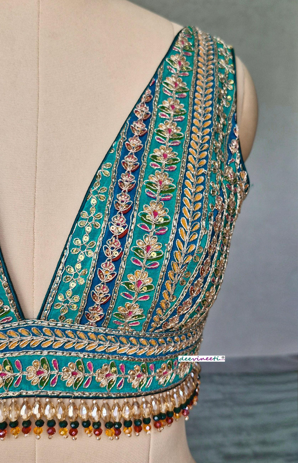 Green Embroidered Plunge Neckline Blouse DVBL_402
