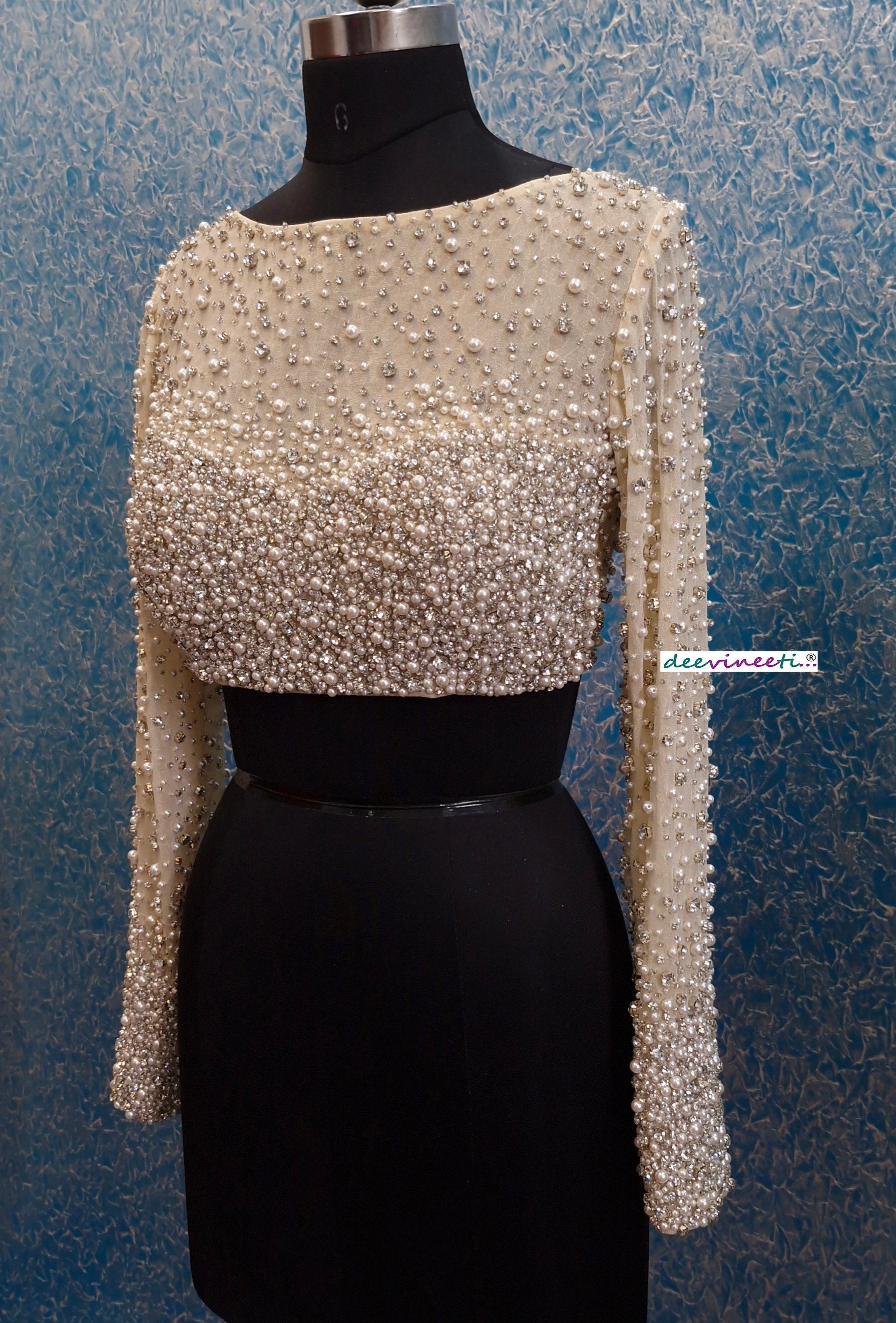 Beads and Rhinestones Hand Embroidered Long Sleeves Blouse DVBL_362
