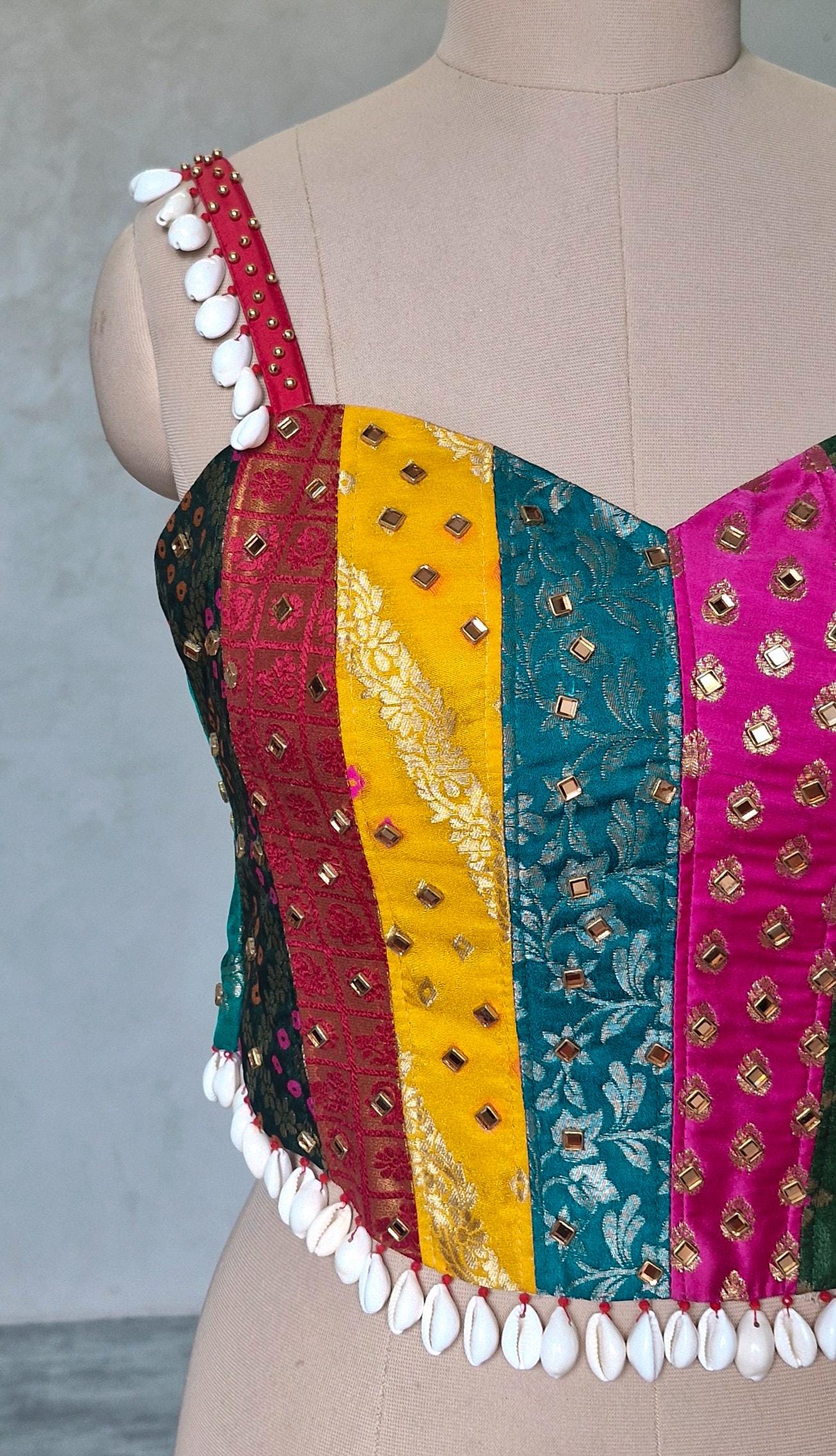 Multicolor Brocade Spaghetti Corset Blouse DVCB_008