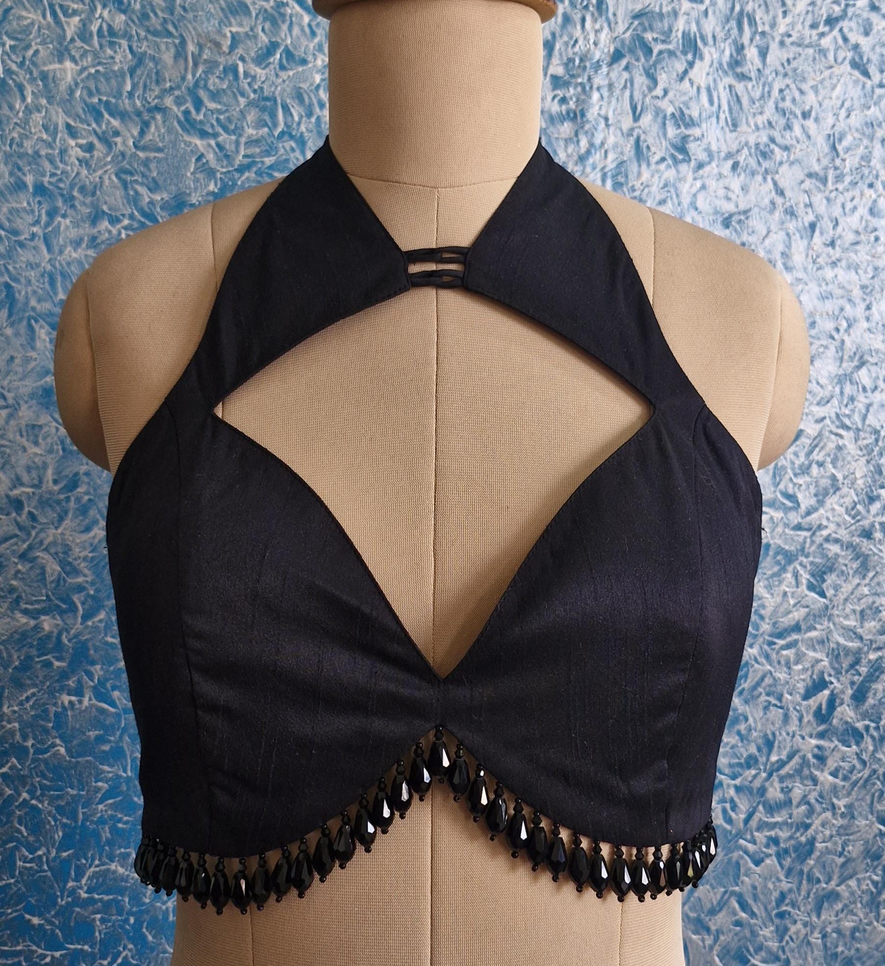 Raw Silk Blouse Deep Sweetheart Halter Neck DVBL_430