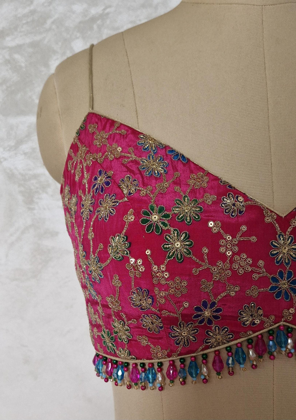 Magenta Pink Embroidered Spaghetti Blouse DVBL_443