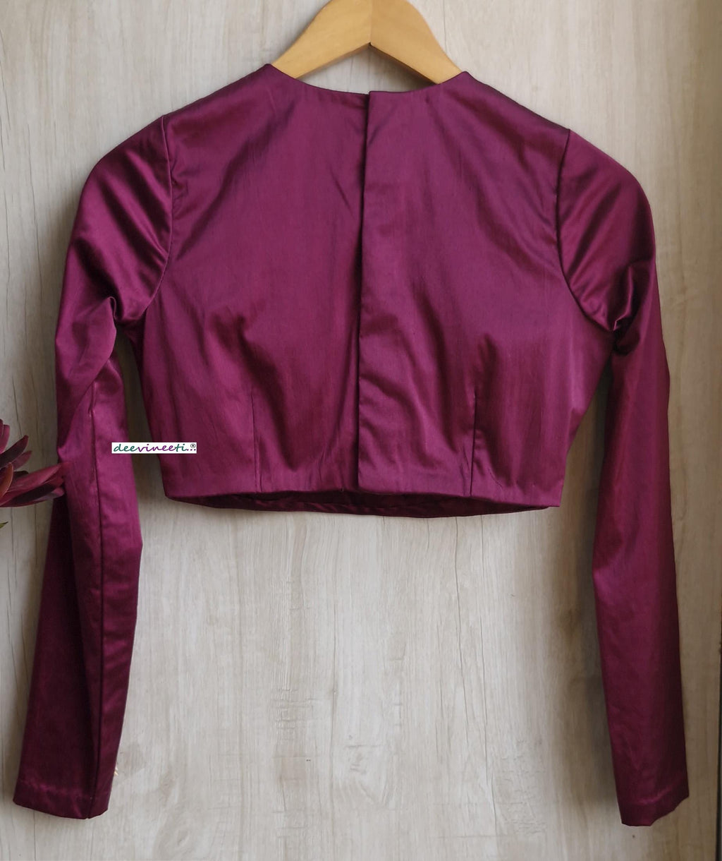 Purple Wine Lycra Satin Jewel Neck Blouse DVBL_391