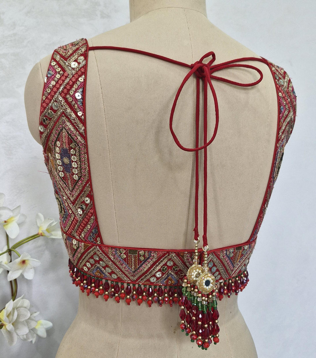 Red Embroidered Plunge Neckline DVBL_413