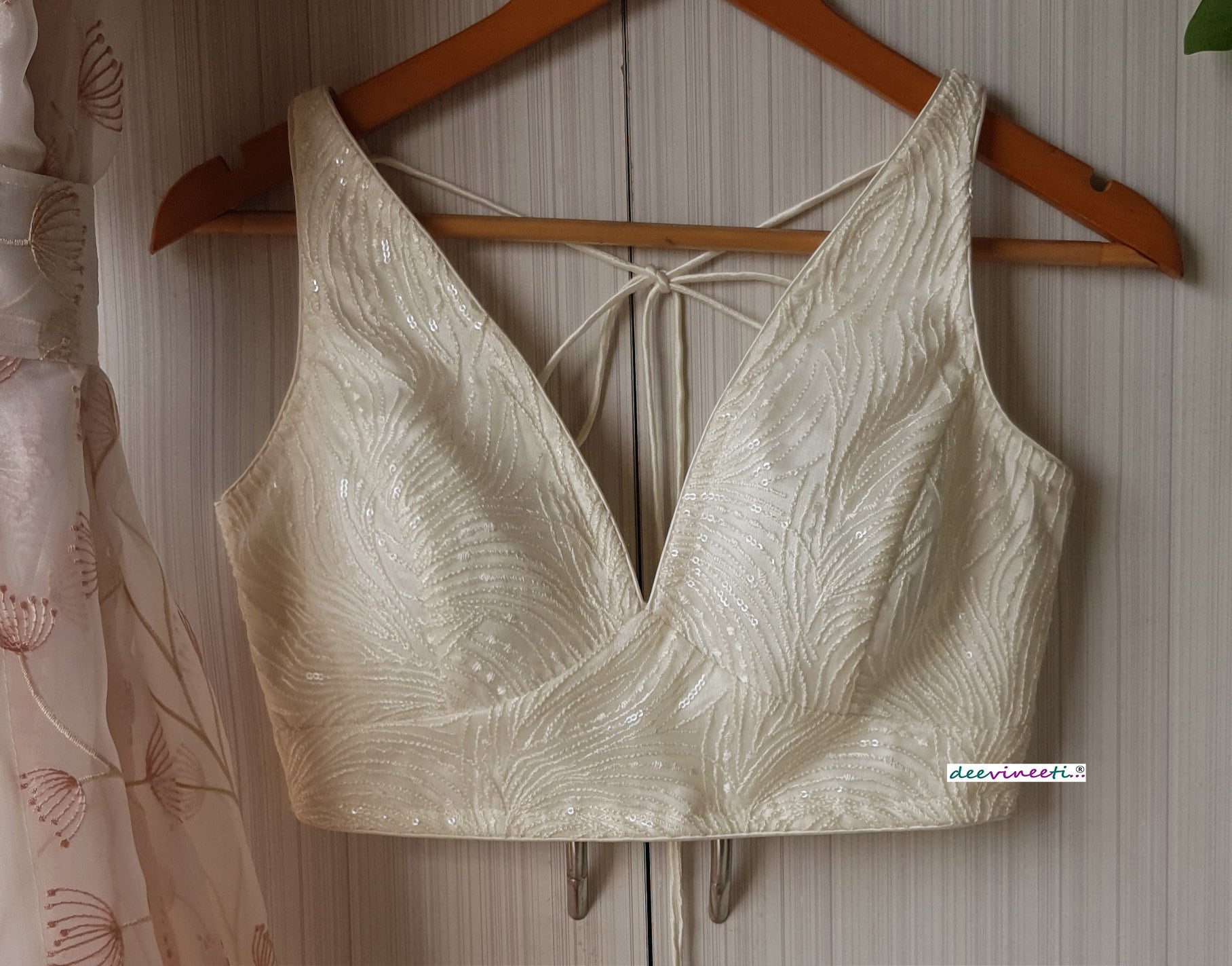 Embroidered Net Deep V Neck Blouse DVBL_259