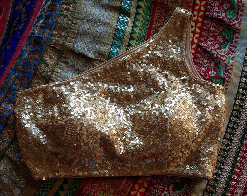 Gold Sequins One Shoulder Blouse DVBL_028