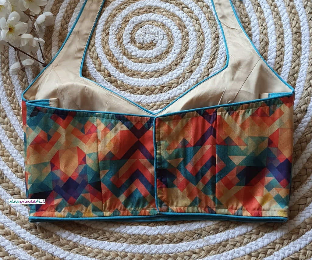 Multicolor Printed Khadi Silk Halter Neck Blouse DVBL_074