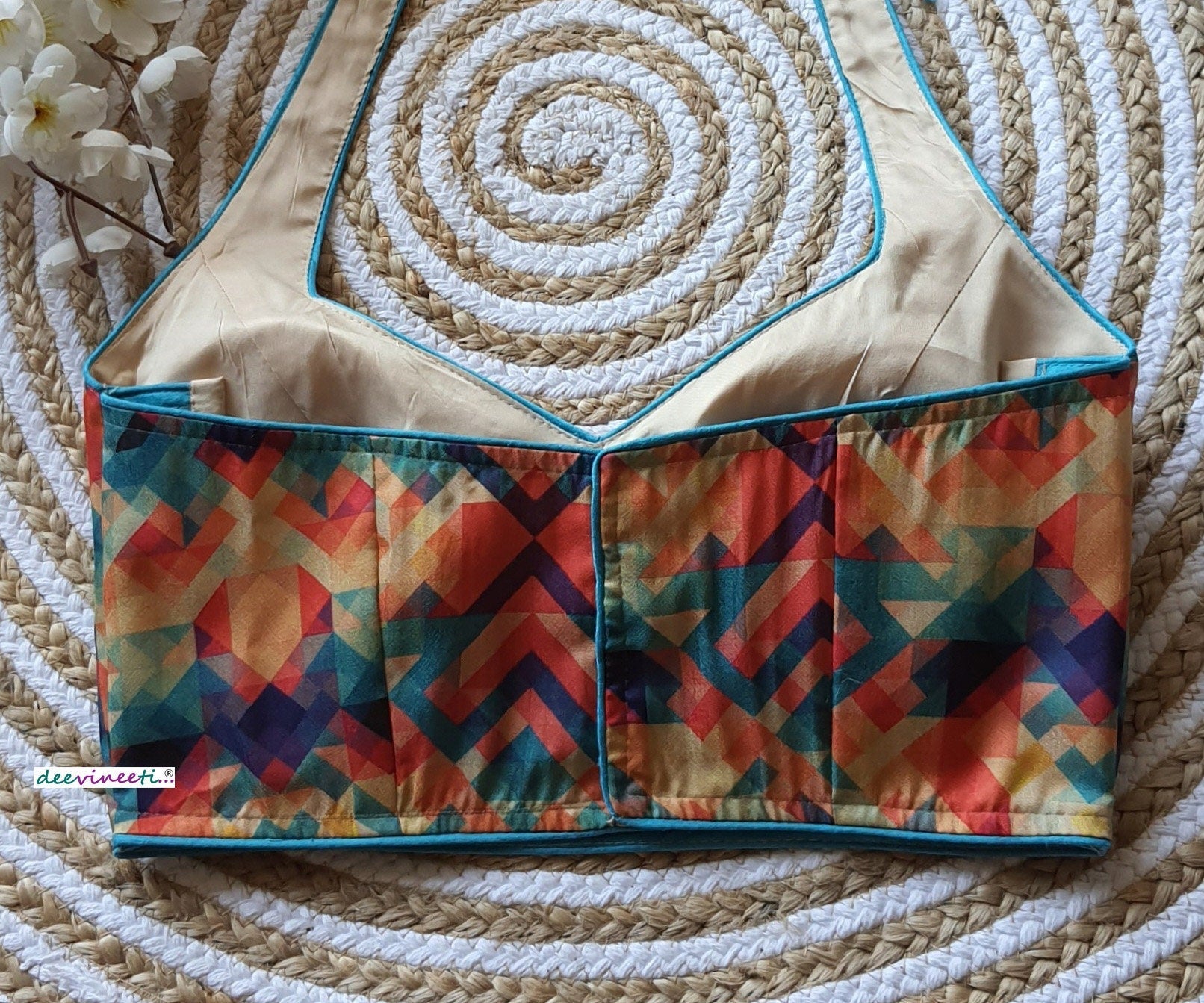 Multicolor Printed Khadi Silk Halter Neck Blouse DVBL_074