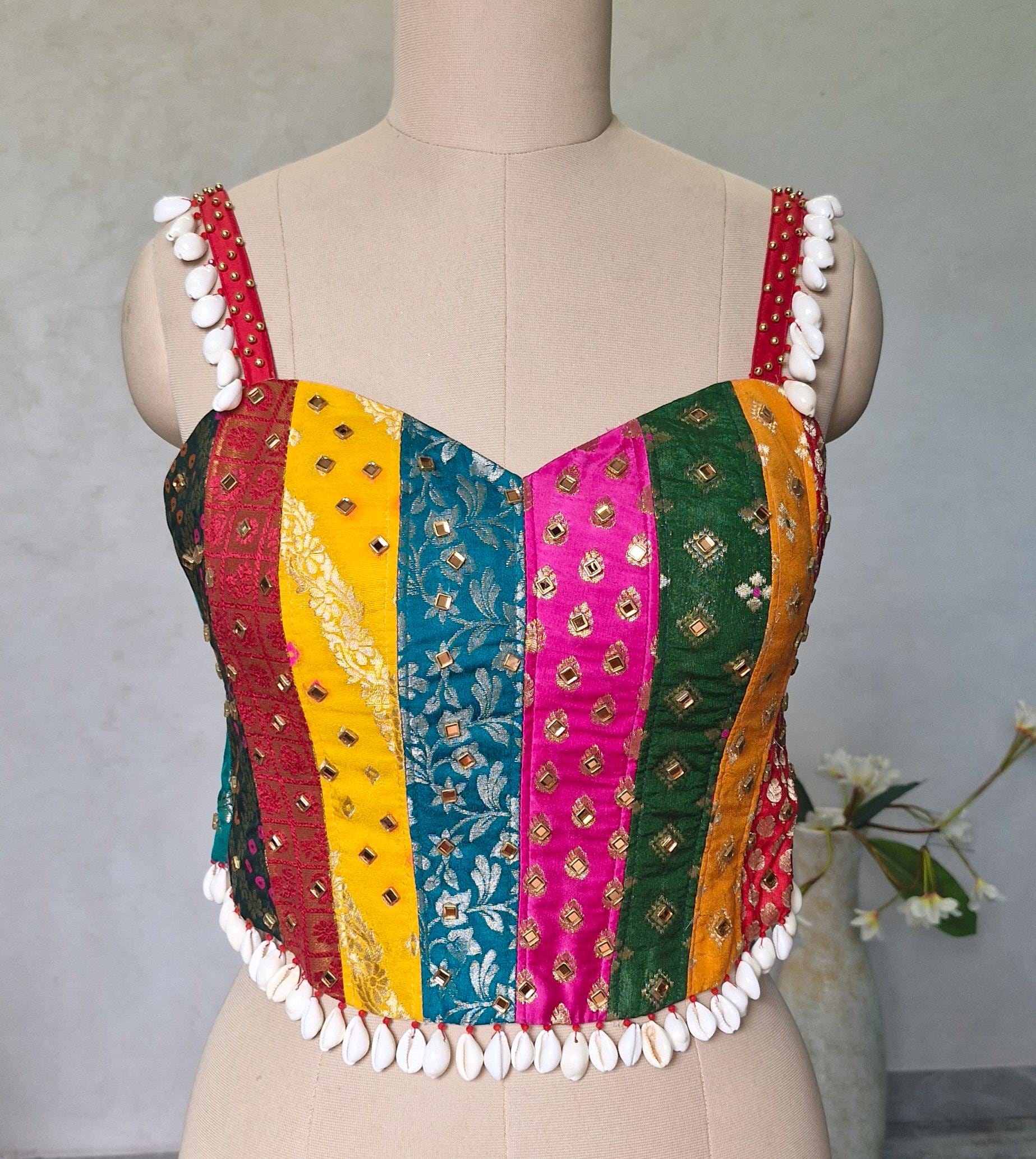 Multicolor Brocade Spaghetti Corset Blouse DVCB_008