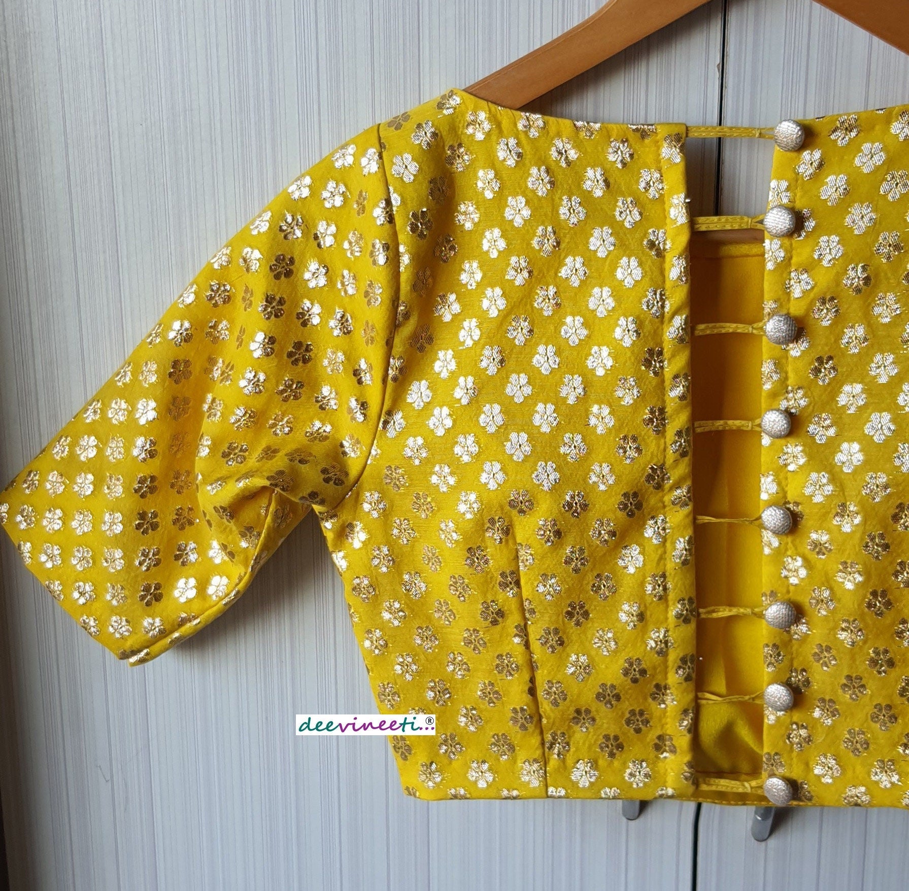 Yellow Chanderi Brocade Boat Neck Blouse DVBL_068