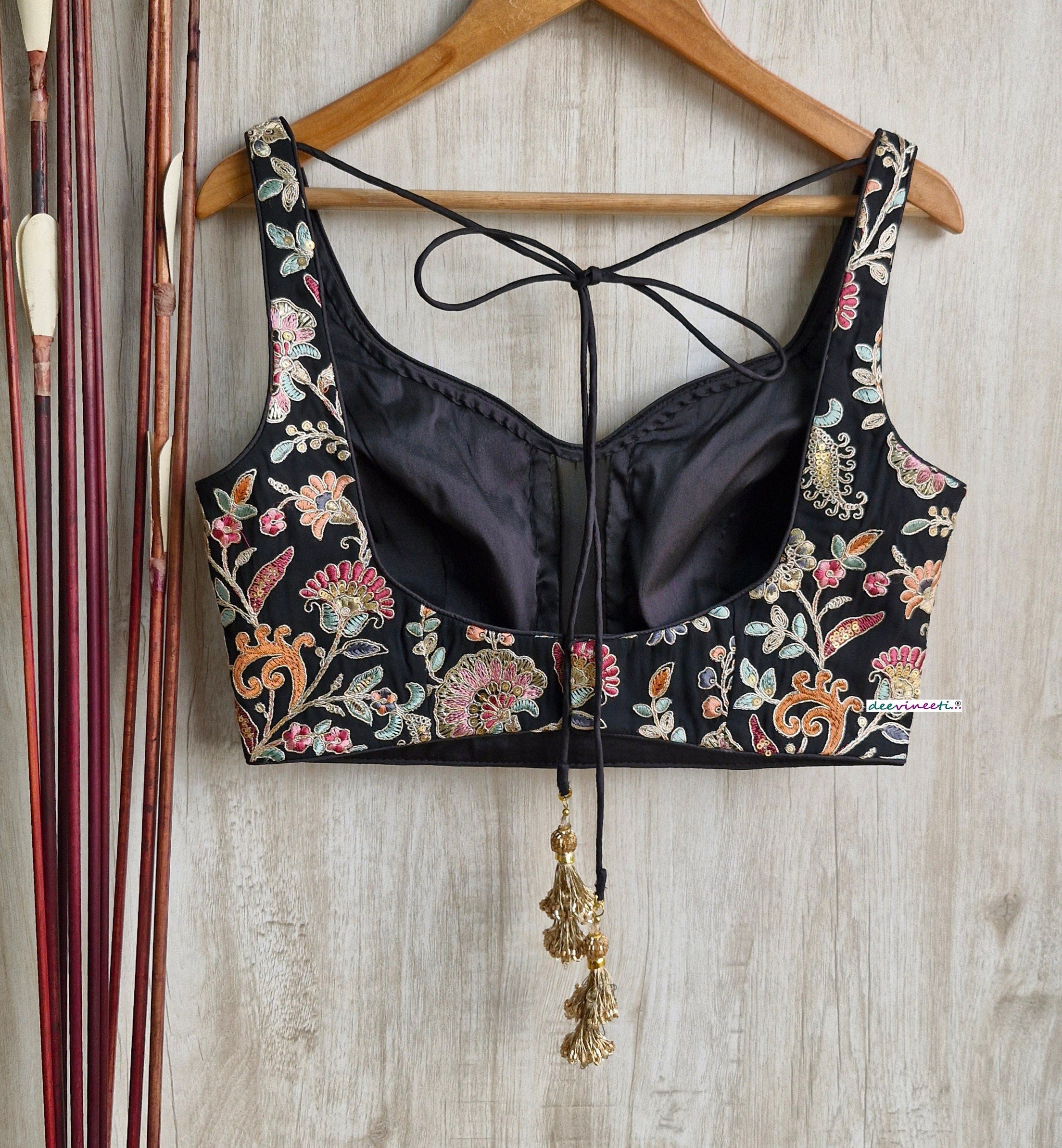 Black Embroidered Sweetheart Neck Blouse DVBL_314