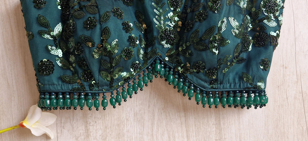 Bottle Green Embroidered Spaghetti Blouse DVBL_454