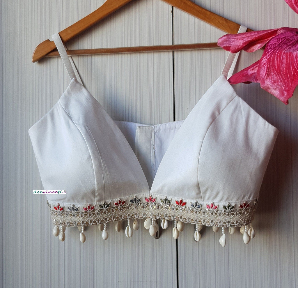 White Raw Silk Spaghetti Blouse DVBL_223