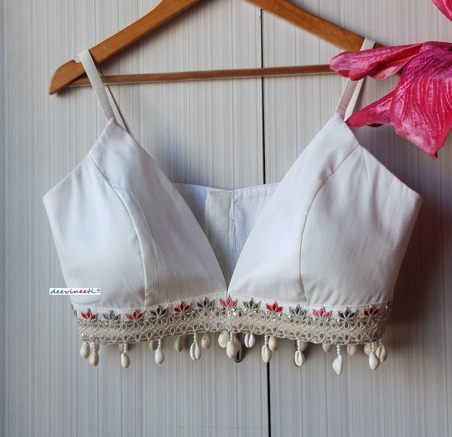 White Raw Silk Spaghetti Blouse DVBL_223