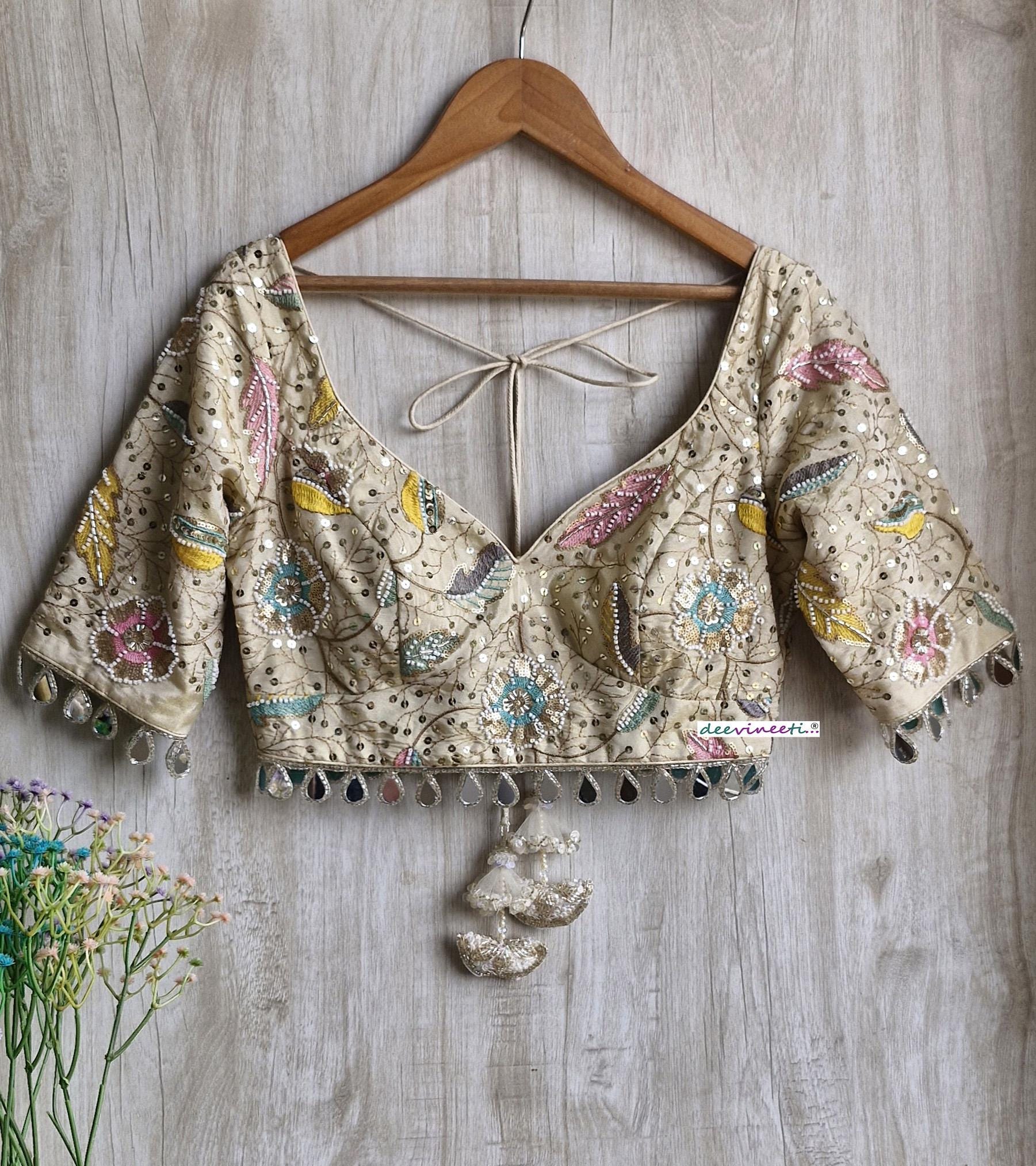 Light Gold Embroidered Tissue Silk Blouse DVBL_377