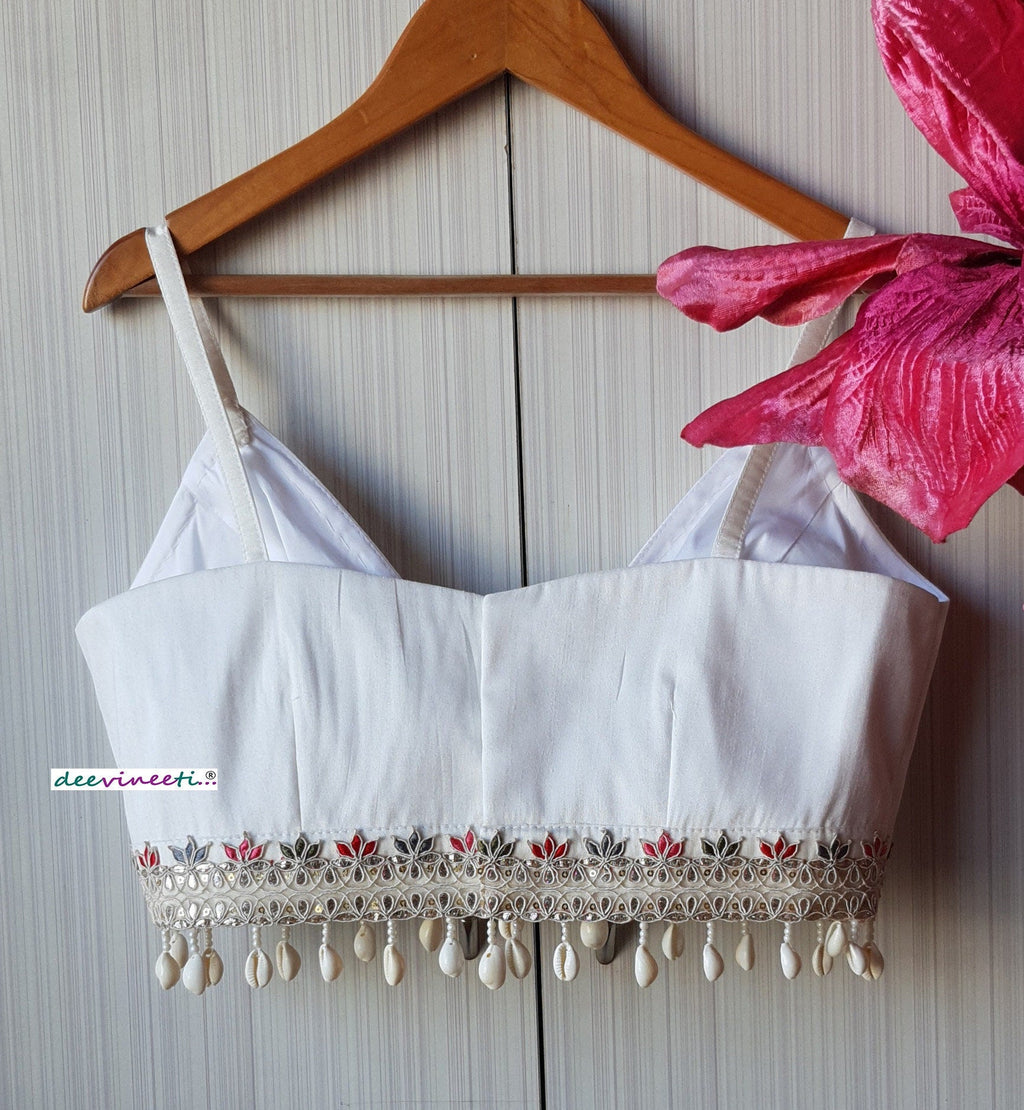 White Raw Silk Spaghetti Blouse DVBL_223