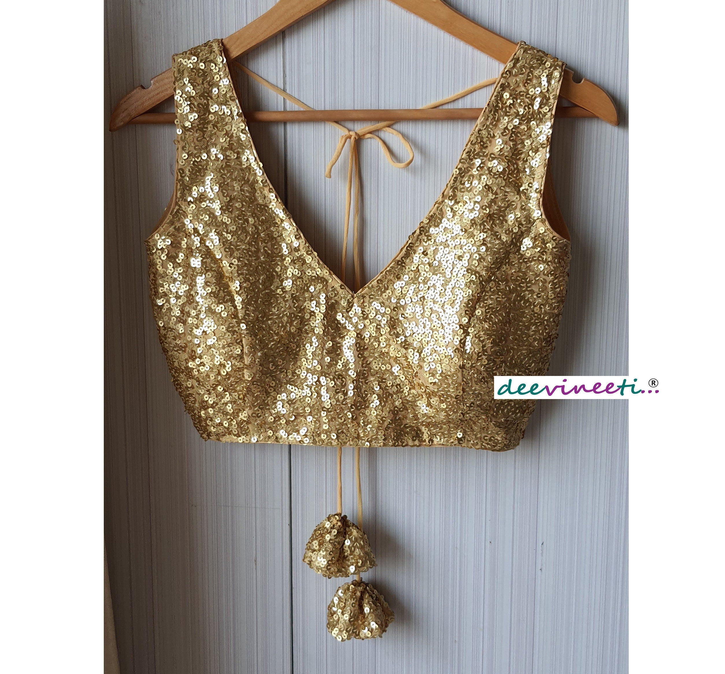 Sequins Blouse Deep V Neck Gold Black Silver DVBL_057