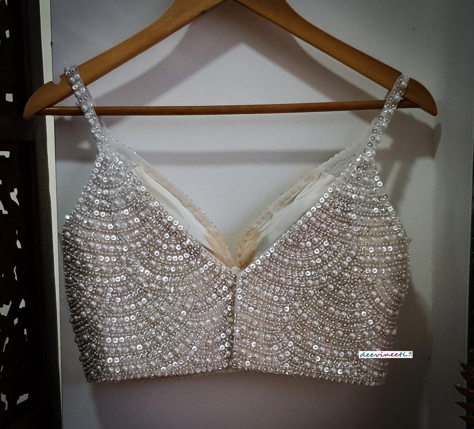 Beads and Sequins Hand Embroidered Spaghetti Blouse DVBL_268