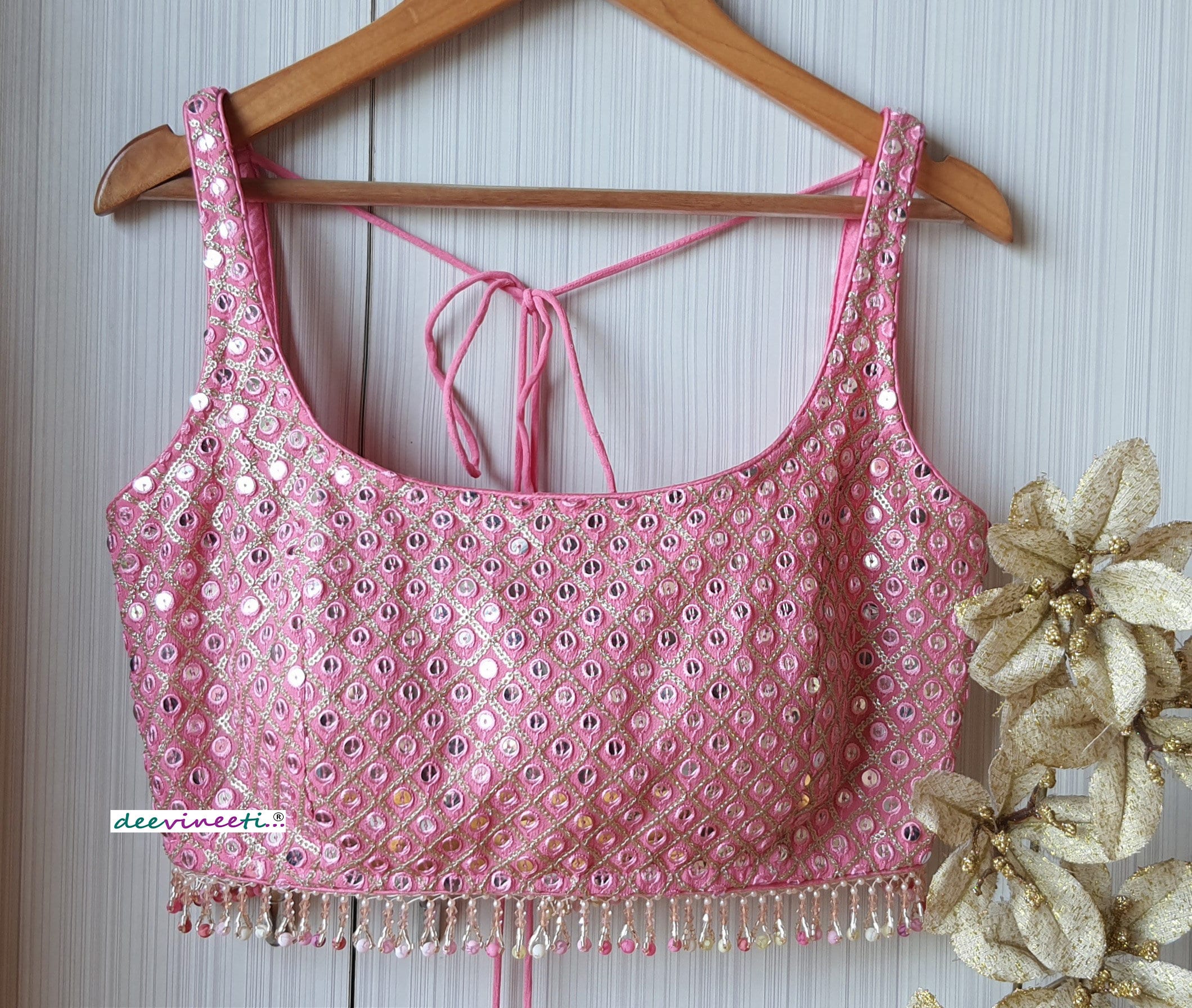 Embroidered Pink Blouse U Neck DVBL_204
