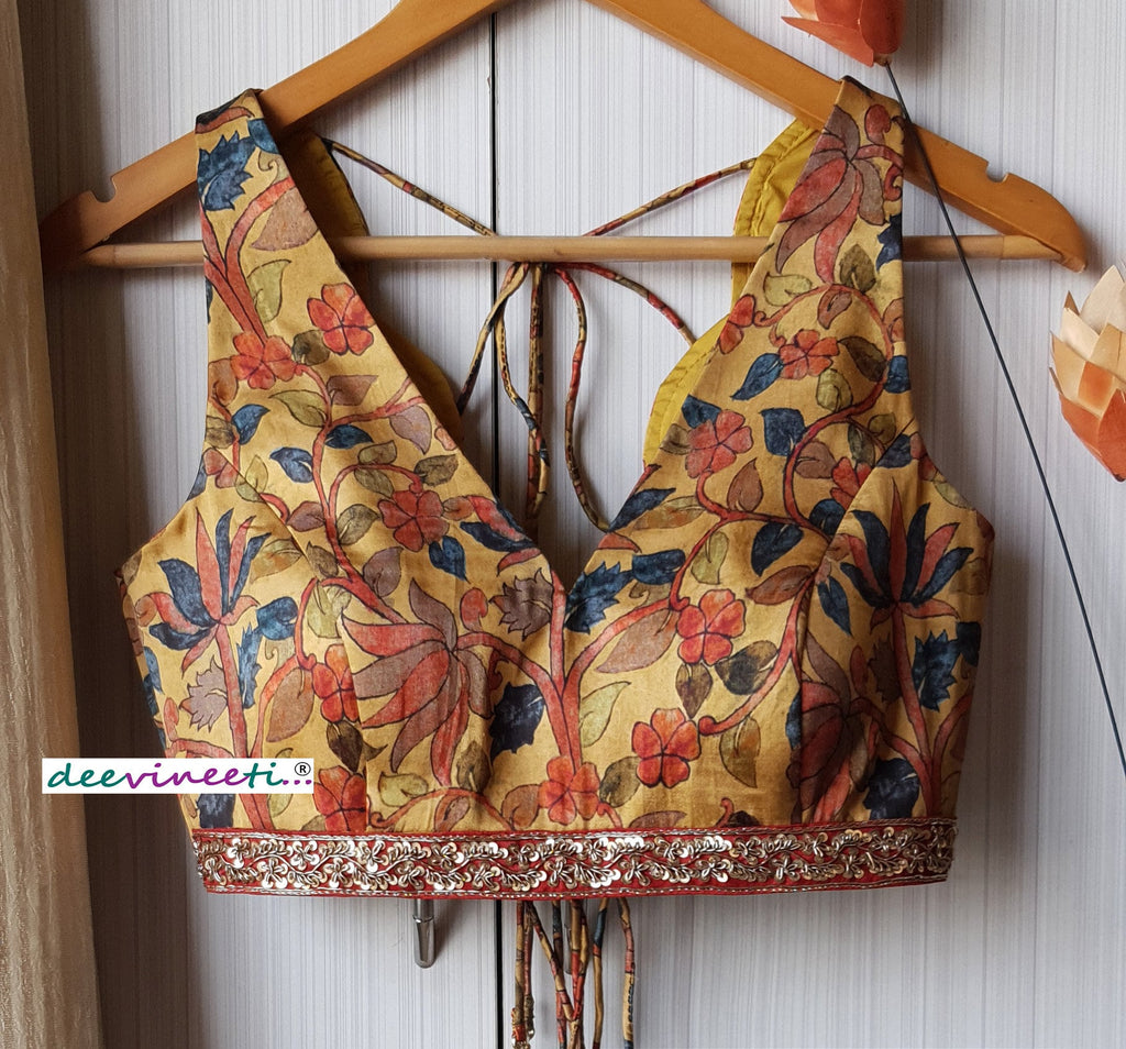 Medallion Yellow Printed Scallop Neck Blouse DVBL_241