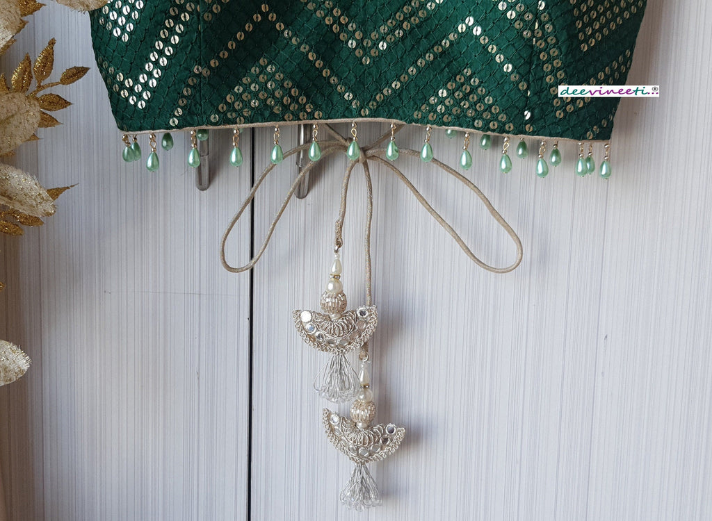 Green Sequins Chevron Embroidered Silk Blouse DVBL_152