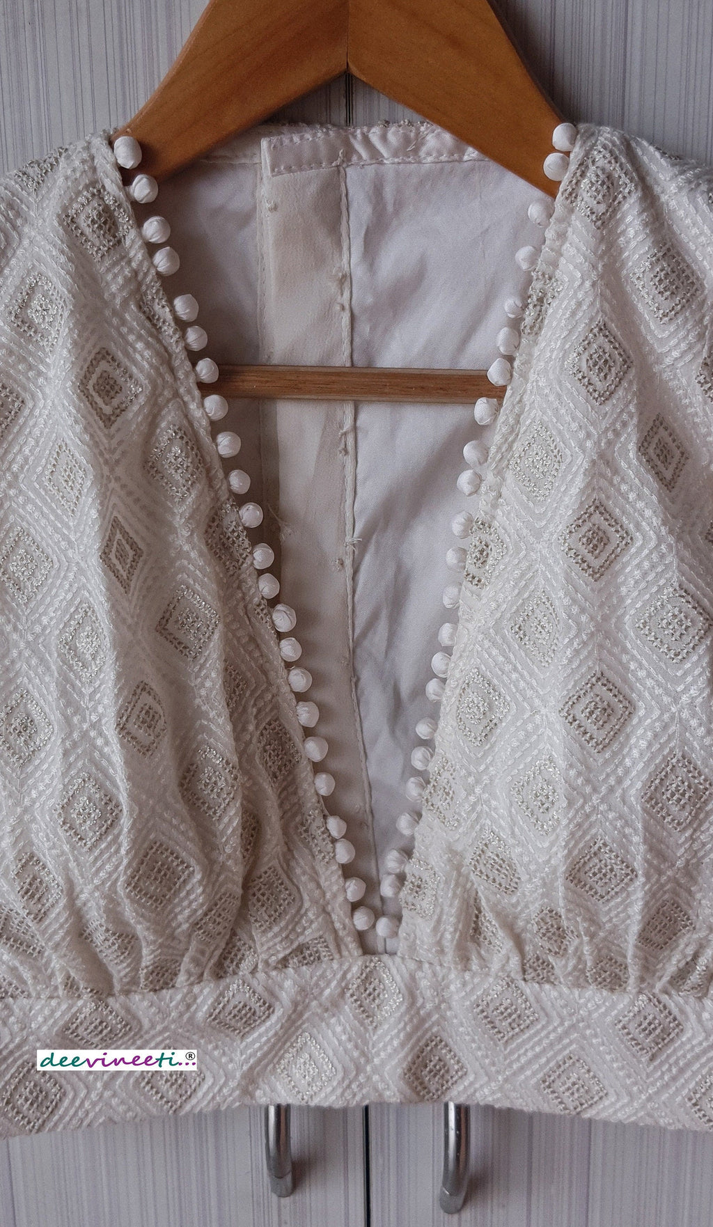 Ivory Chikankari Plunge Neckline Blouse DVBL_249