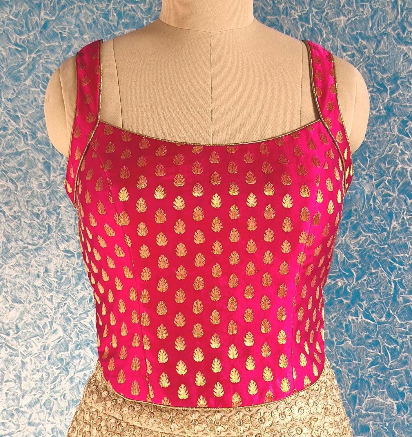 Pink Gold Brocade Silk Backless Corset Blouse DVCB_004
