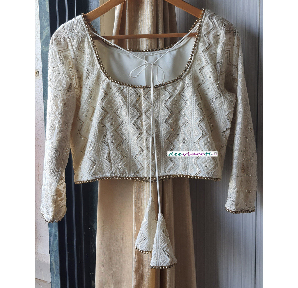 Ivory Chikankari Lucknowi Boat Neck Blouse DVBL_058
