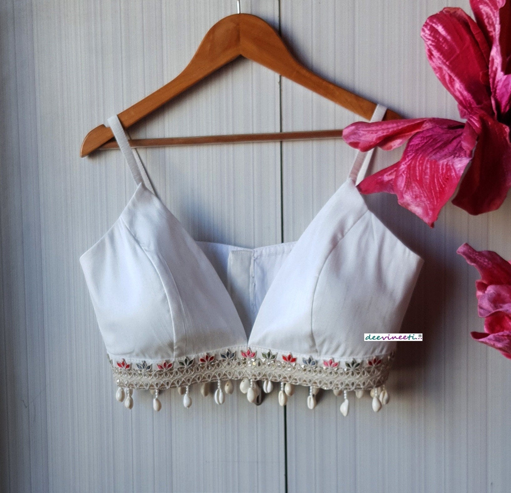 White Raw Silk Spaghetti Blouse DVBL_223