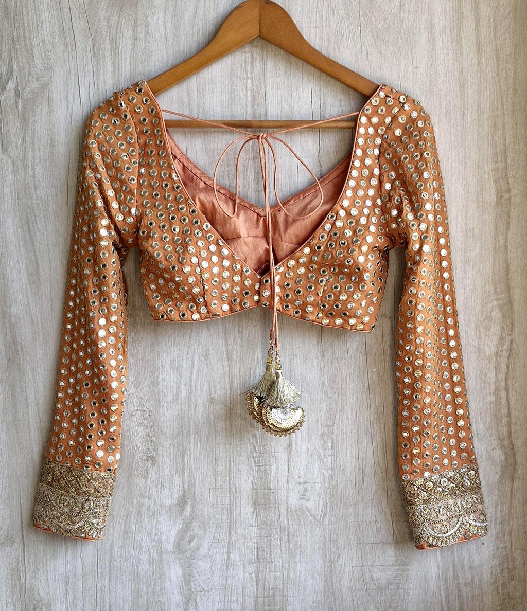 Brown Embroidered Georgette Deep V Neck Blouse DVBL_457