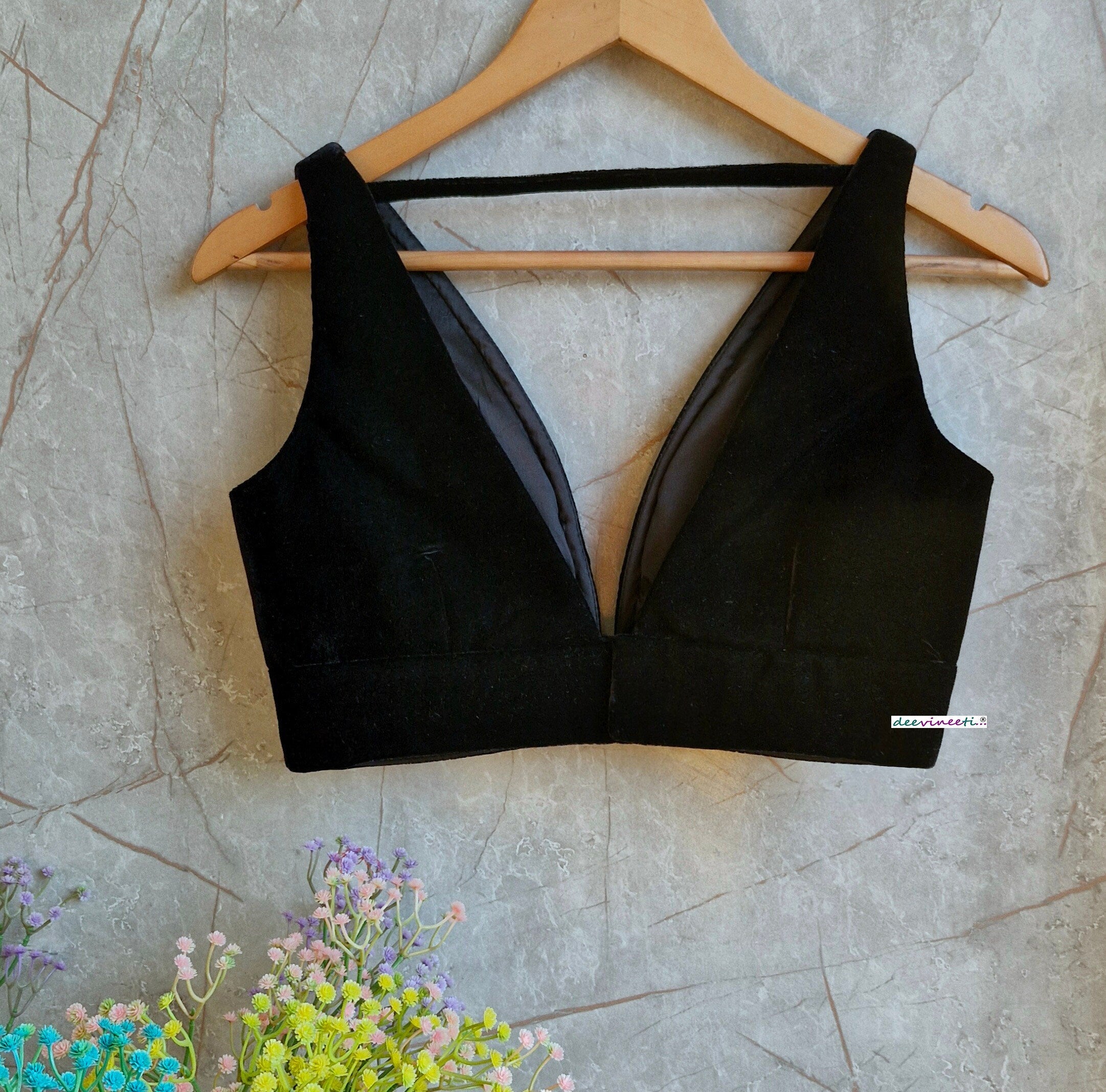 Velvet Plunge Neckline Blouse DVBL_332