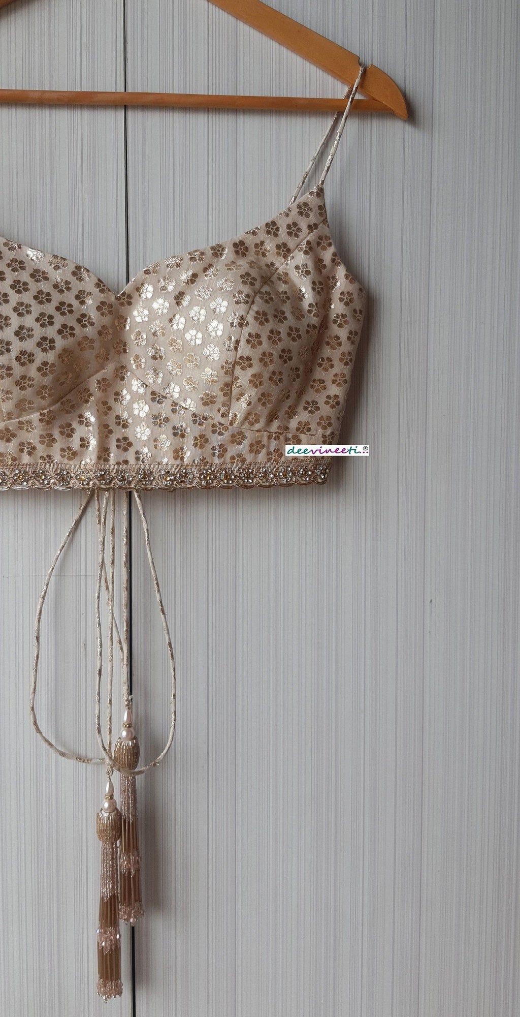 Beige Chanderi Brocade Spaghetti Blouse DVBL_252