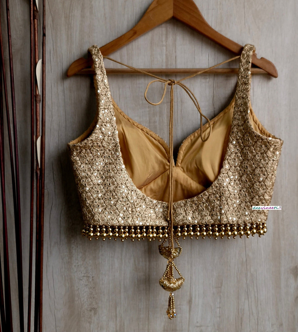 Gold Embroidered Deep Sweetheart Neck Blouse DVBL_320