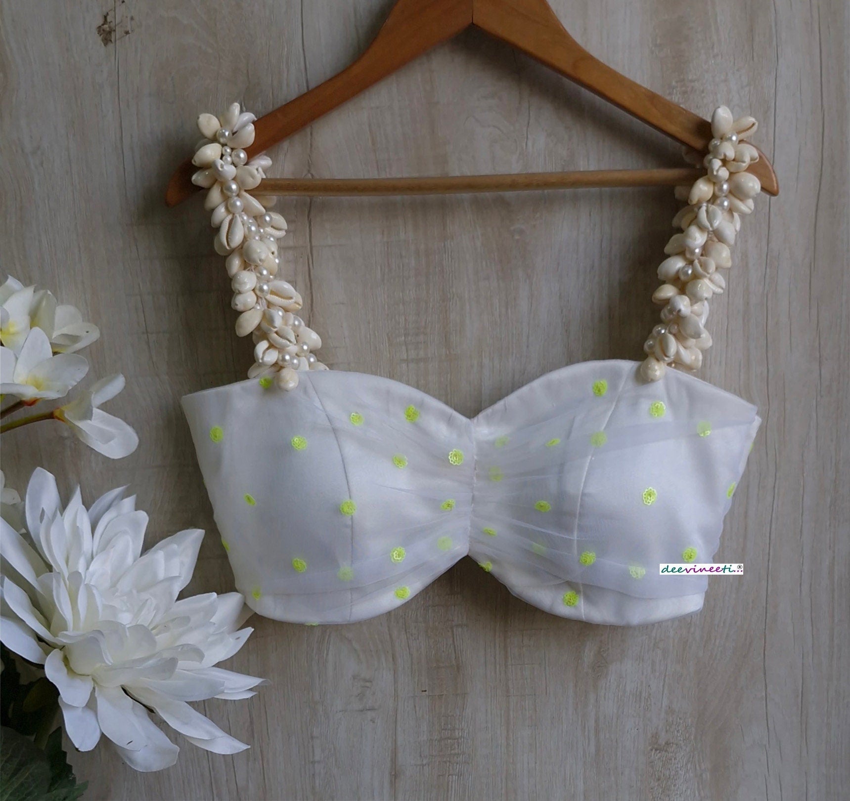 White Shells Spaghetti Beach Wear Blouse DVBL_359
