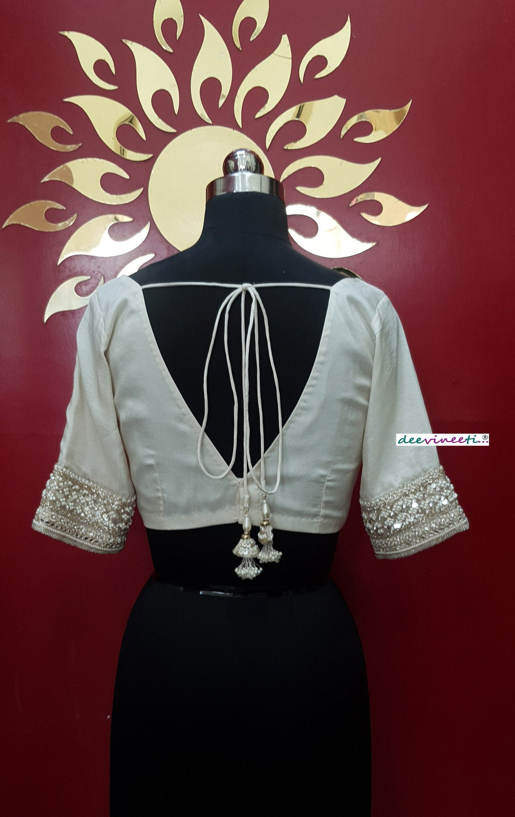 Ivory Pure Dupion Silk Embroidered Blouse DVBL_257