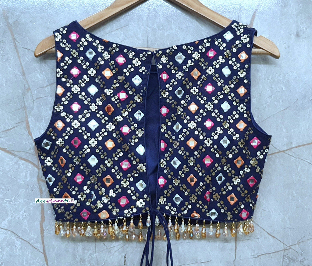 Embroidered Dark Blue Boat Neck Blouse DVBL_203