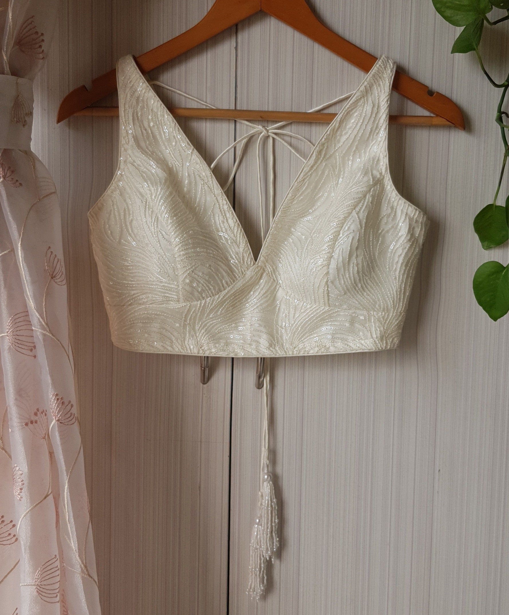 Embroidered Net Deep V Neck Blouse DVBL_259