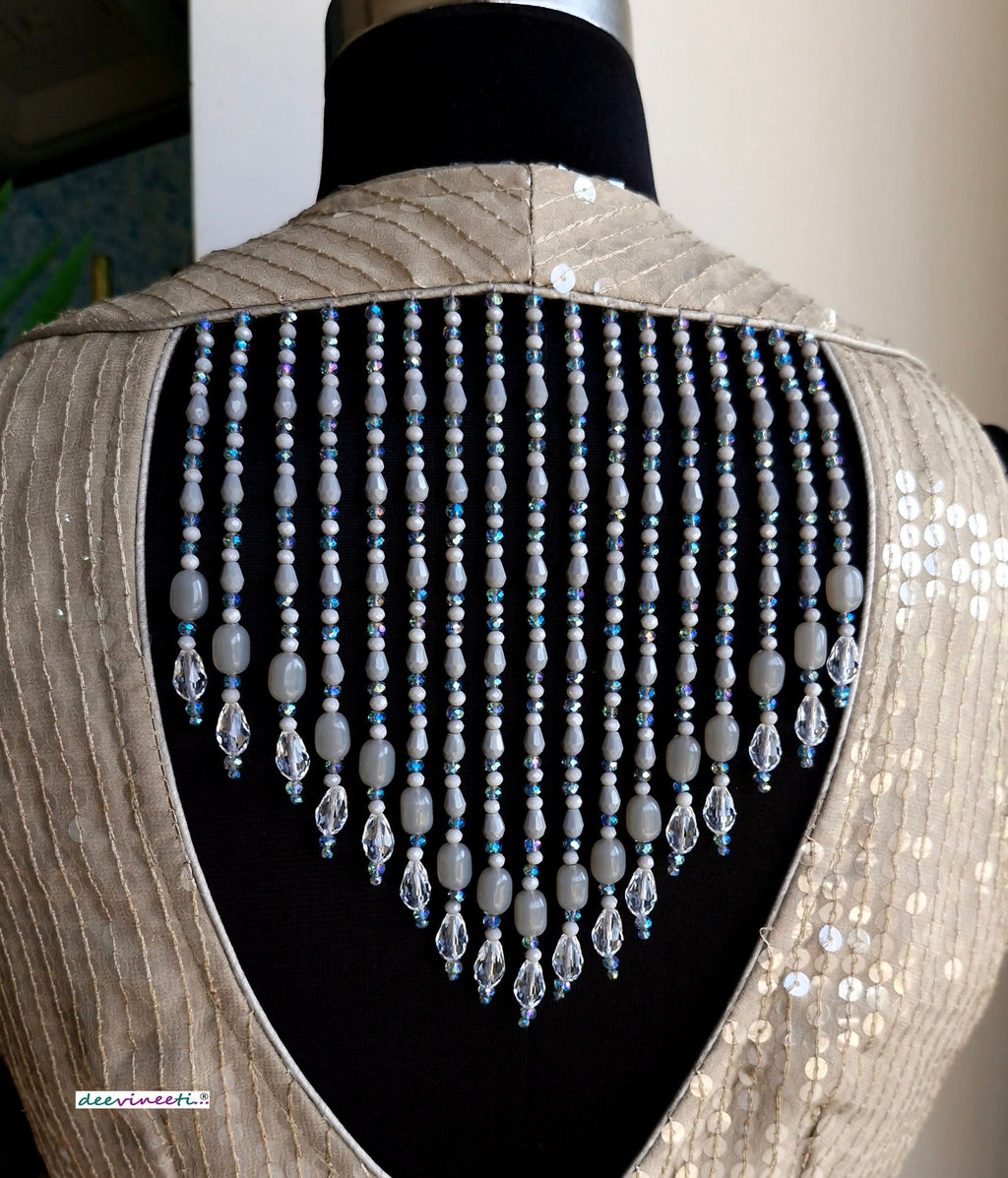 Grey Sequins Embroidered V Neck Blouse DVBL_340