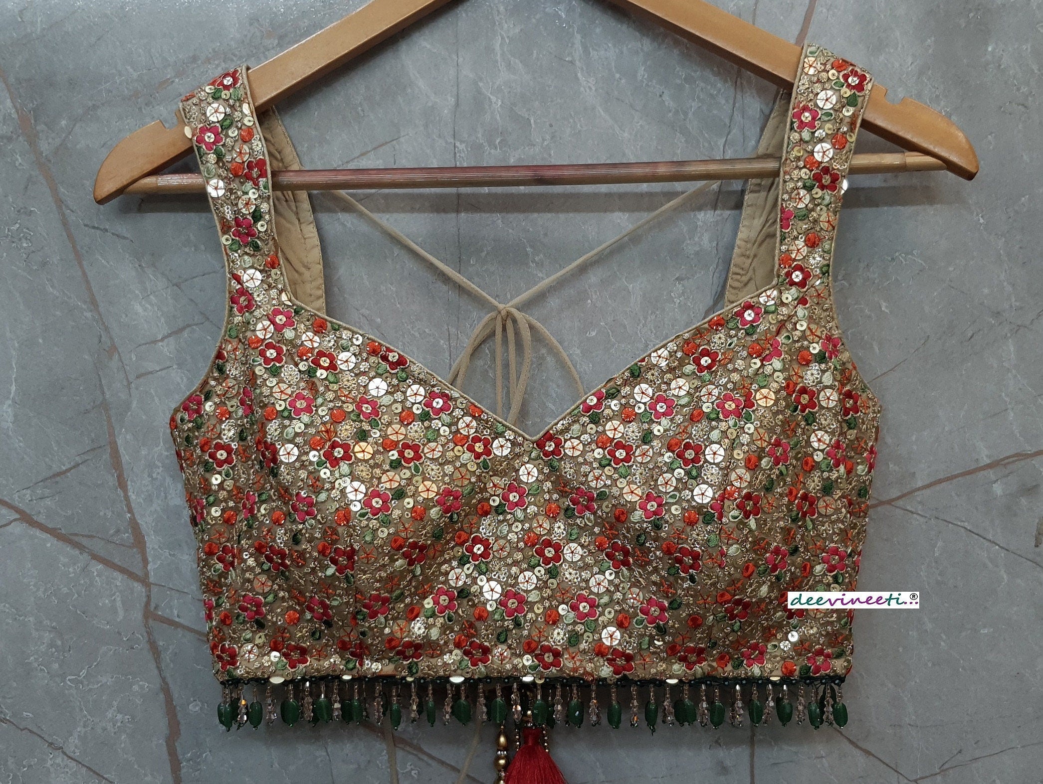 Multicolor Sequins Embroidered Sleeveless Blouse DVBL_195