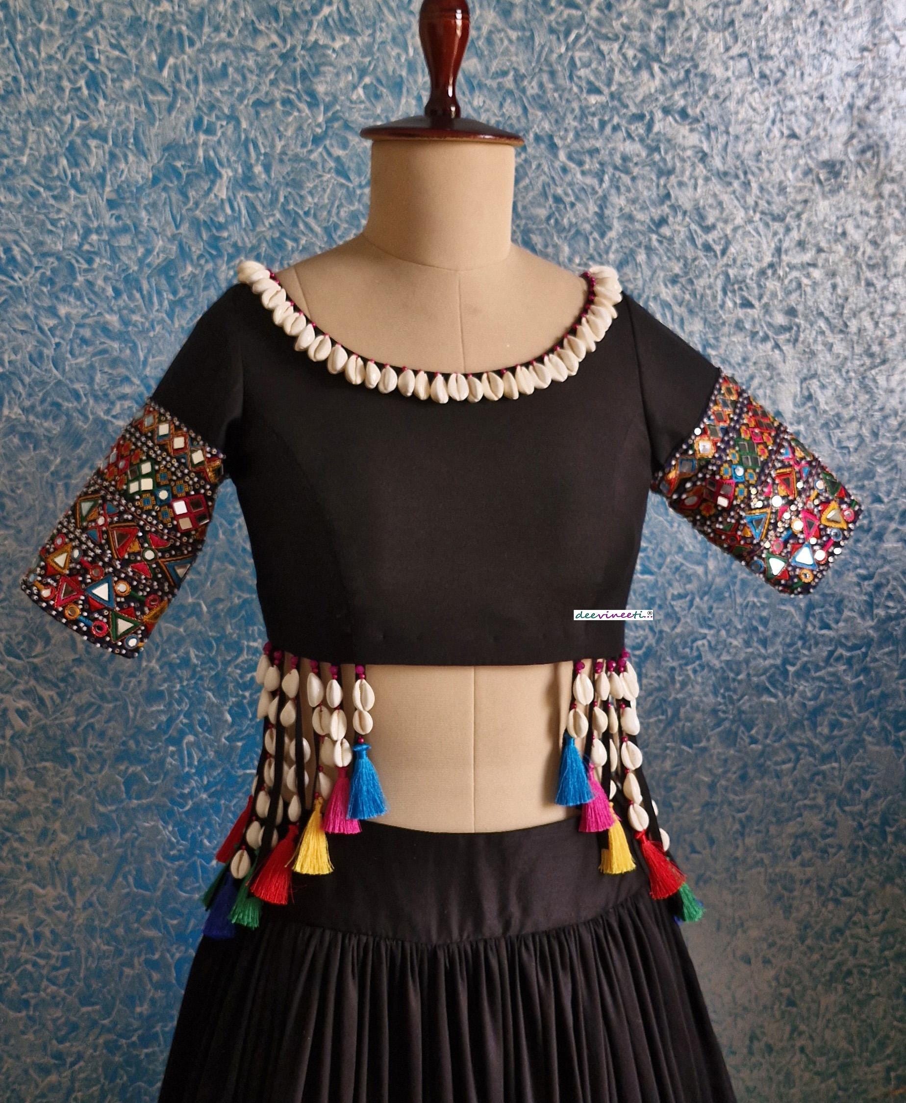 Black Modal Cotton Mirror Embroidered Dandiya Blouse DVBL_375