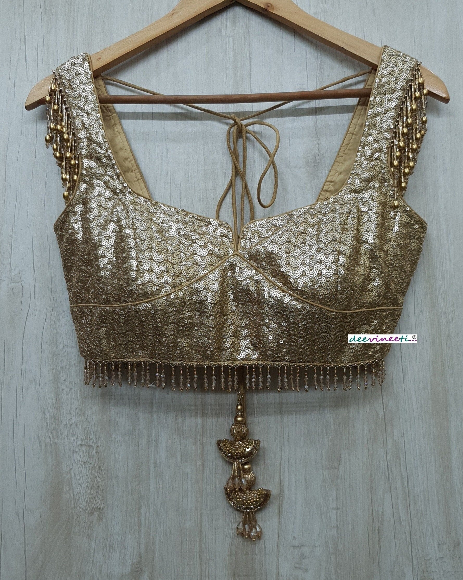 Gold Sequins Embroidered Sweetheart Neck Blouse DVBL_230