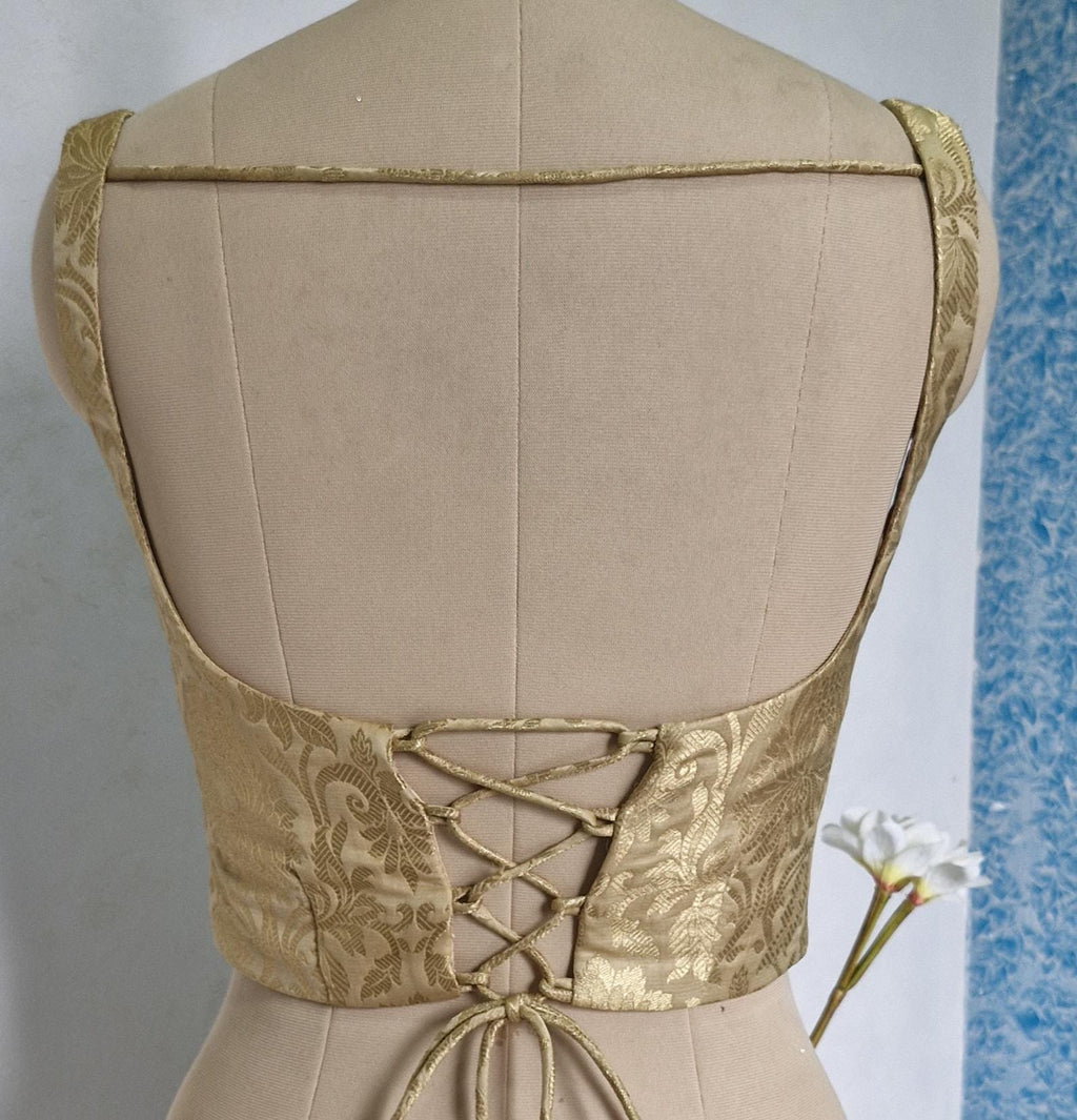 Beige Gold Brocade Silk Corset Blouse DVCB_001
