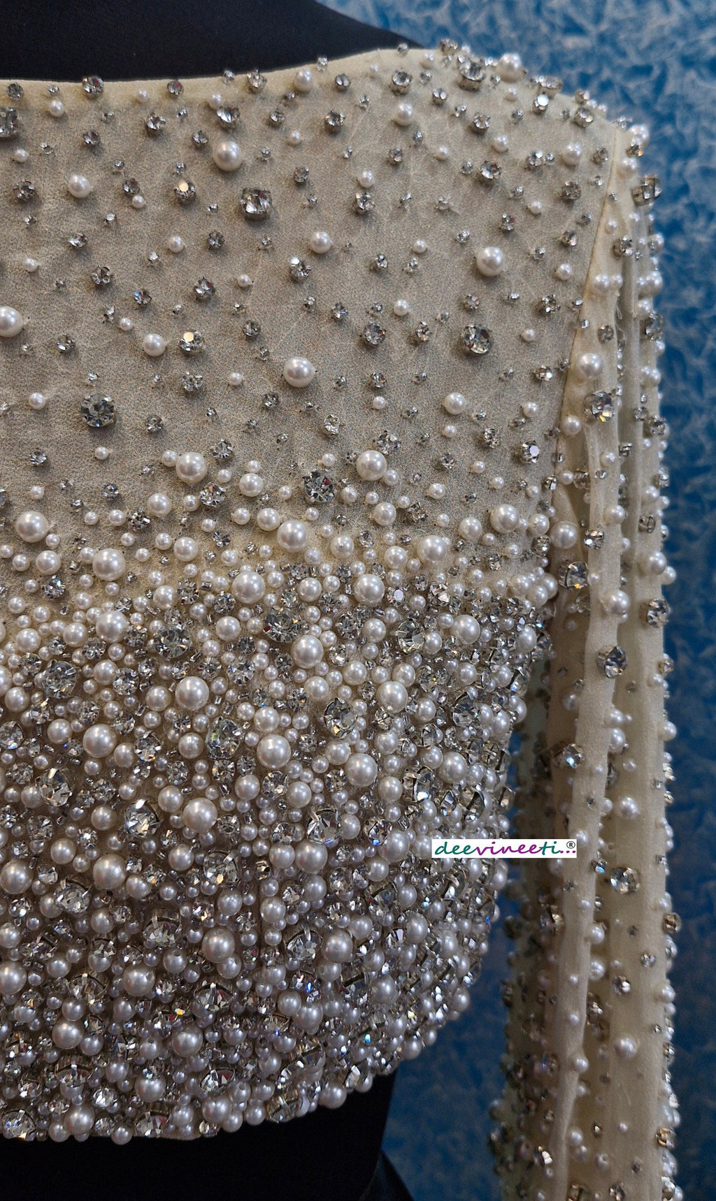 Beads and Rhinestones Hand Embroidered Long Sleeves Blouse DVBL_362