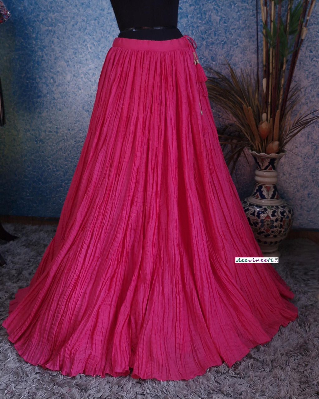 Hot Pink Crush Silk Lehenga Skirt DVLS_050