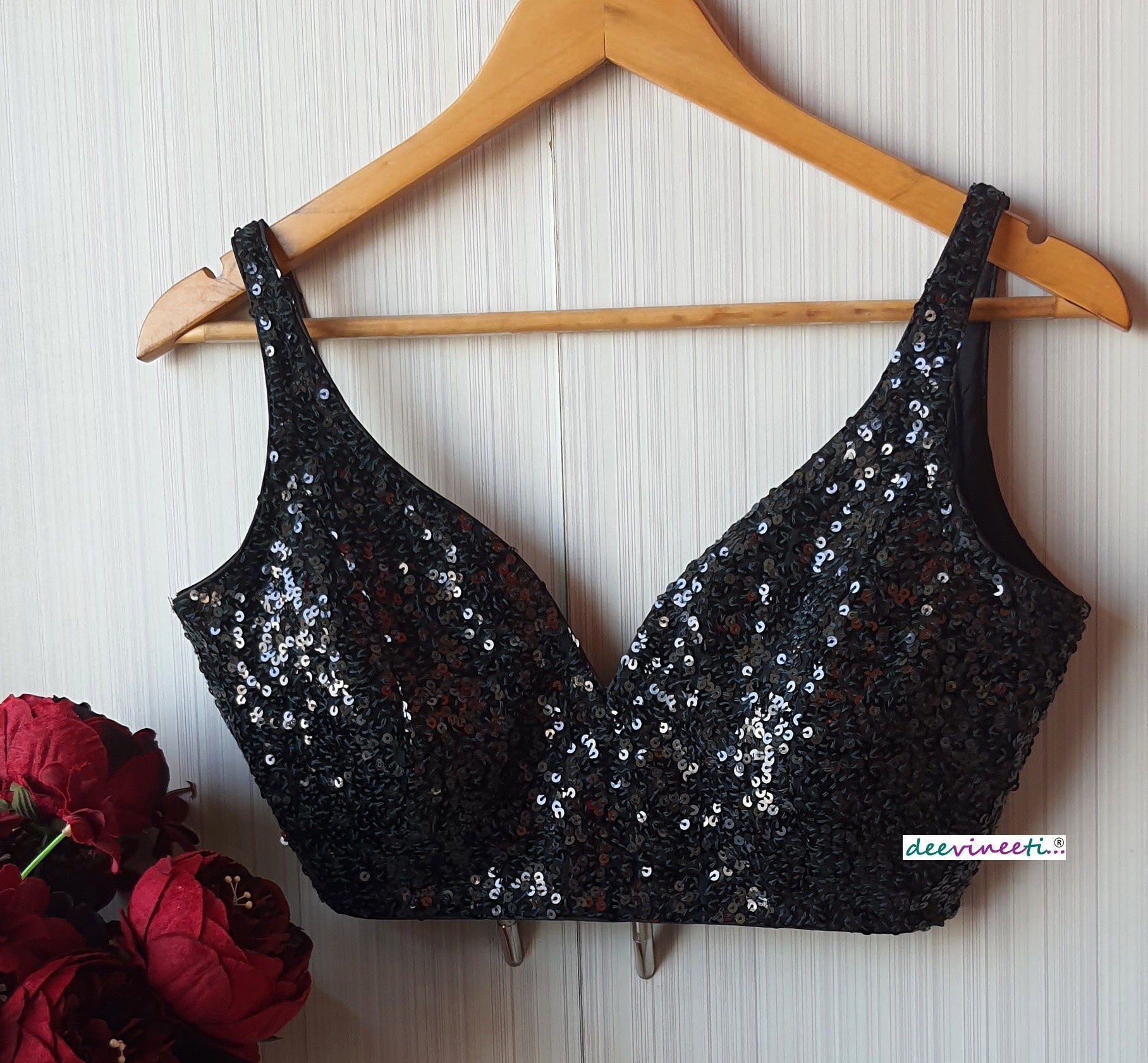 Sequins Deep Sweetheart neck Sleeveless Blouse DVBL_181