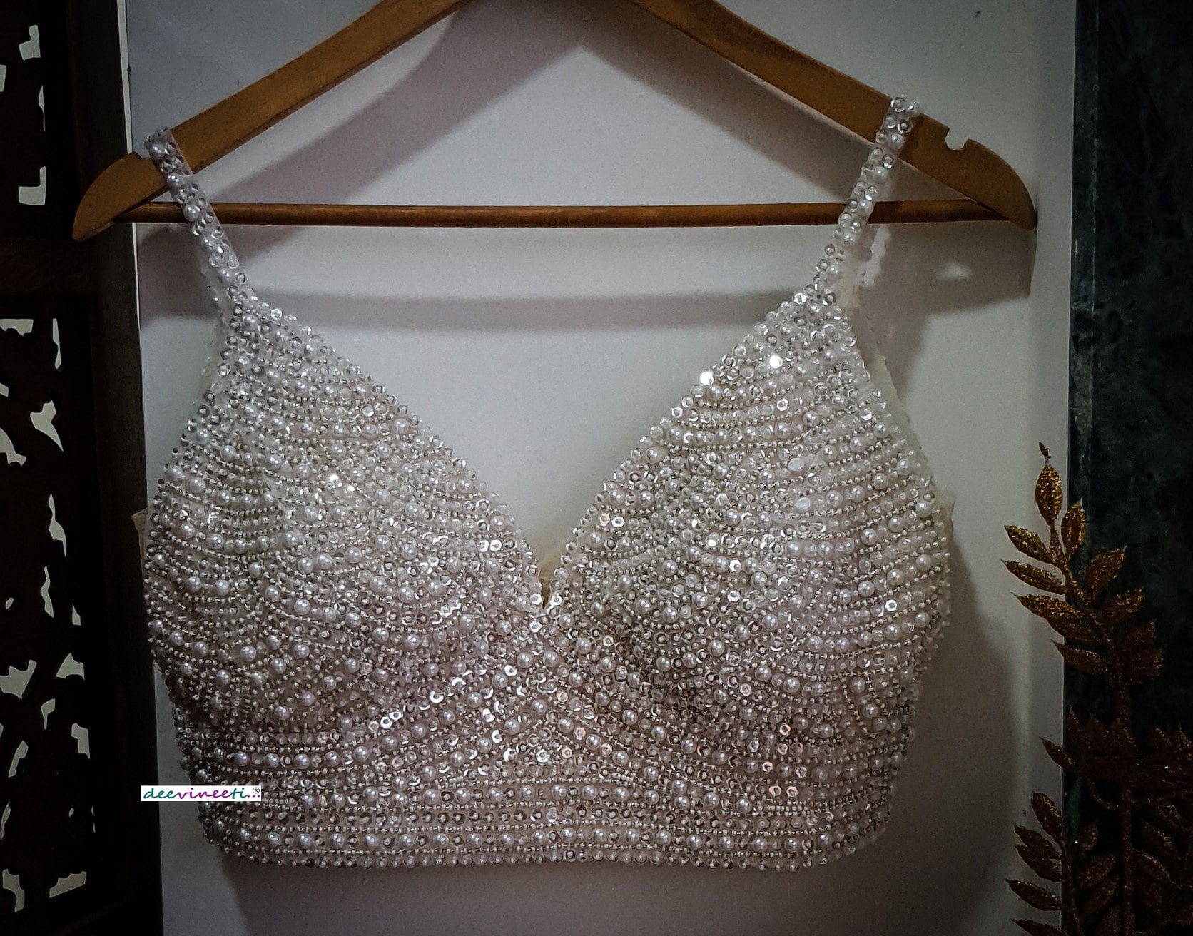Beads and Sequins Hand Embroidered Spaghetti Blouse DVBL_268